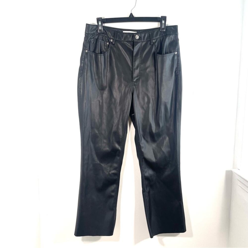 Zara Faux Leather The 90’s Full Length Black Straight Leg Pants Womens Size 12